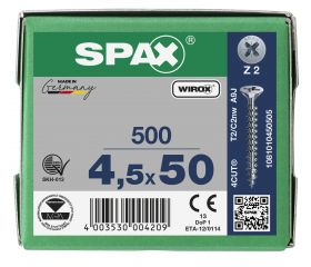 CABEZA MÚLTIPLE PLANA SPAX RANURA EN CRUZ Z2 ROSCA COMPLETA WIROX 500 UD.