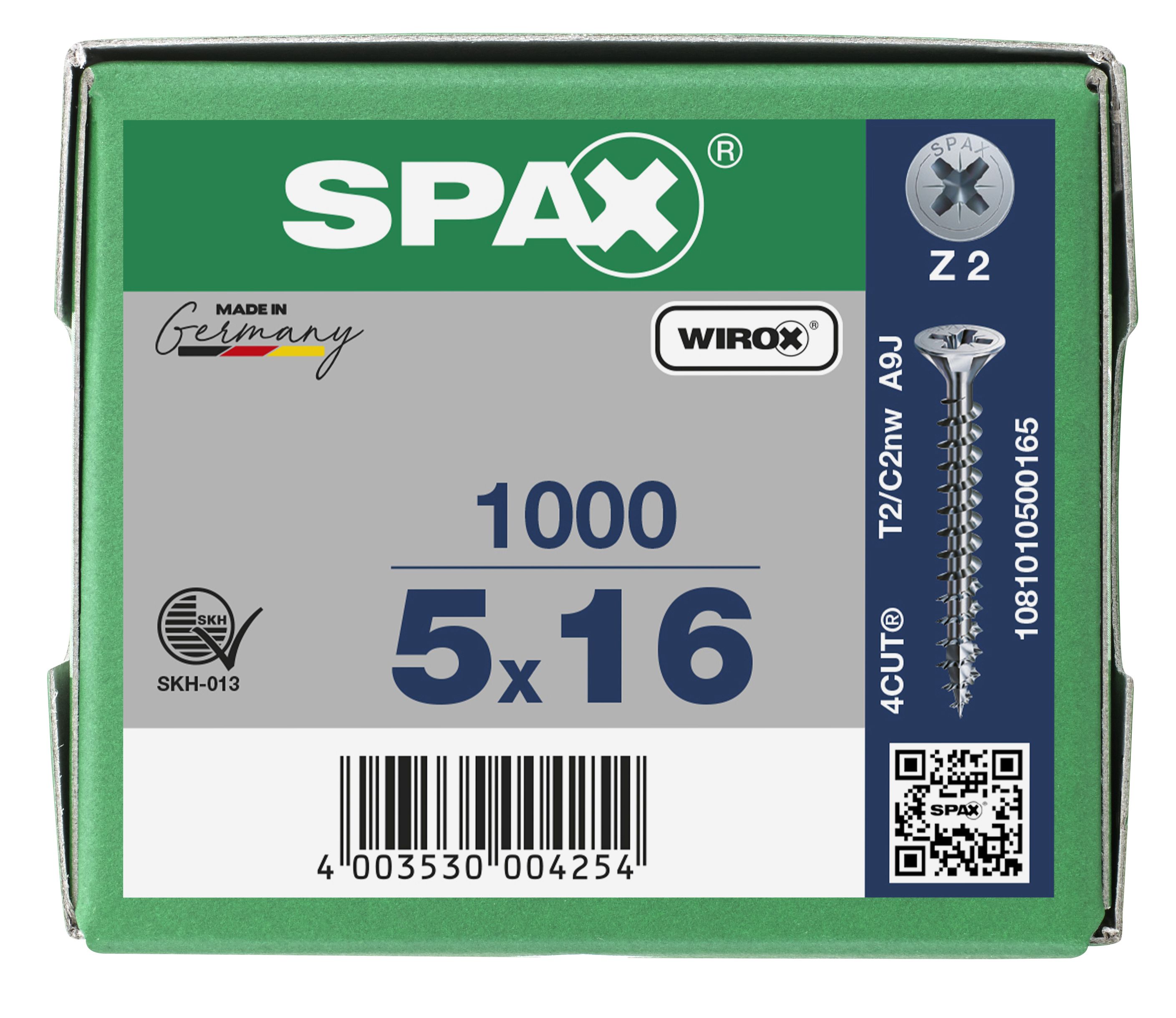 CABEZA MÚLTIPLE PLANA SPAX RANURA EN CRUZ Z2 ROSCA COMPLETA WIROX 1000 UD.