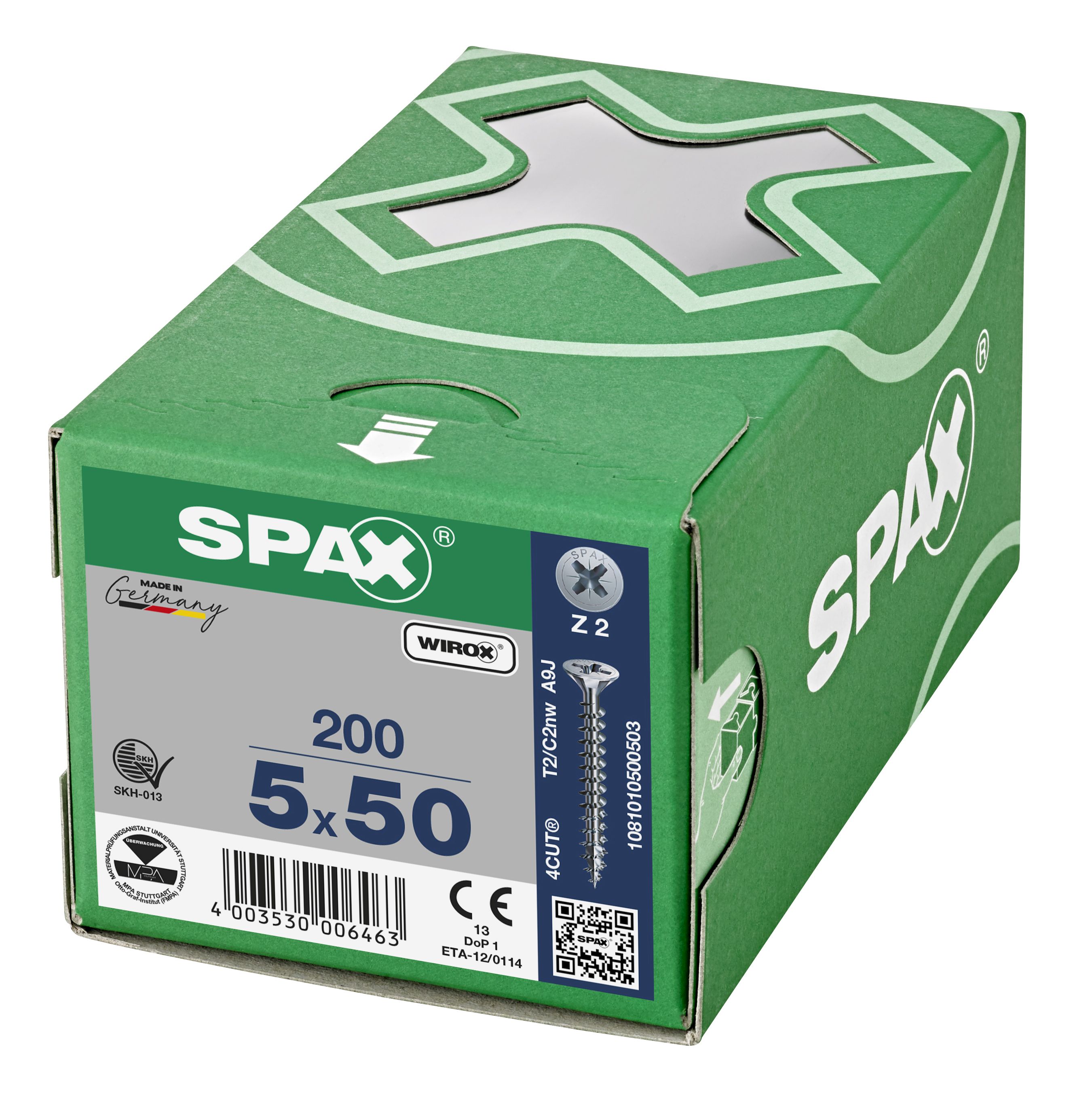 CABEZA MÚLTIPLE PLANA SPAX RANURA EN CRUZ Z2 ROSCA COMPLETA WIROX 200 UD.