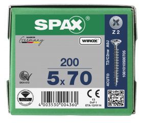 CABEZA MÚLTIPLE PLANA SPAX RANURA EN CRUZ Z2 ROSCA COMPLETA WIROX 200 UD.
