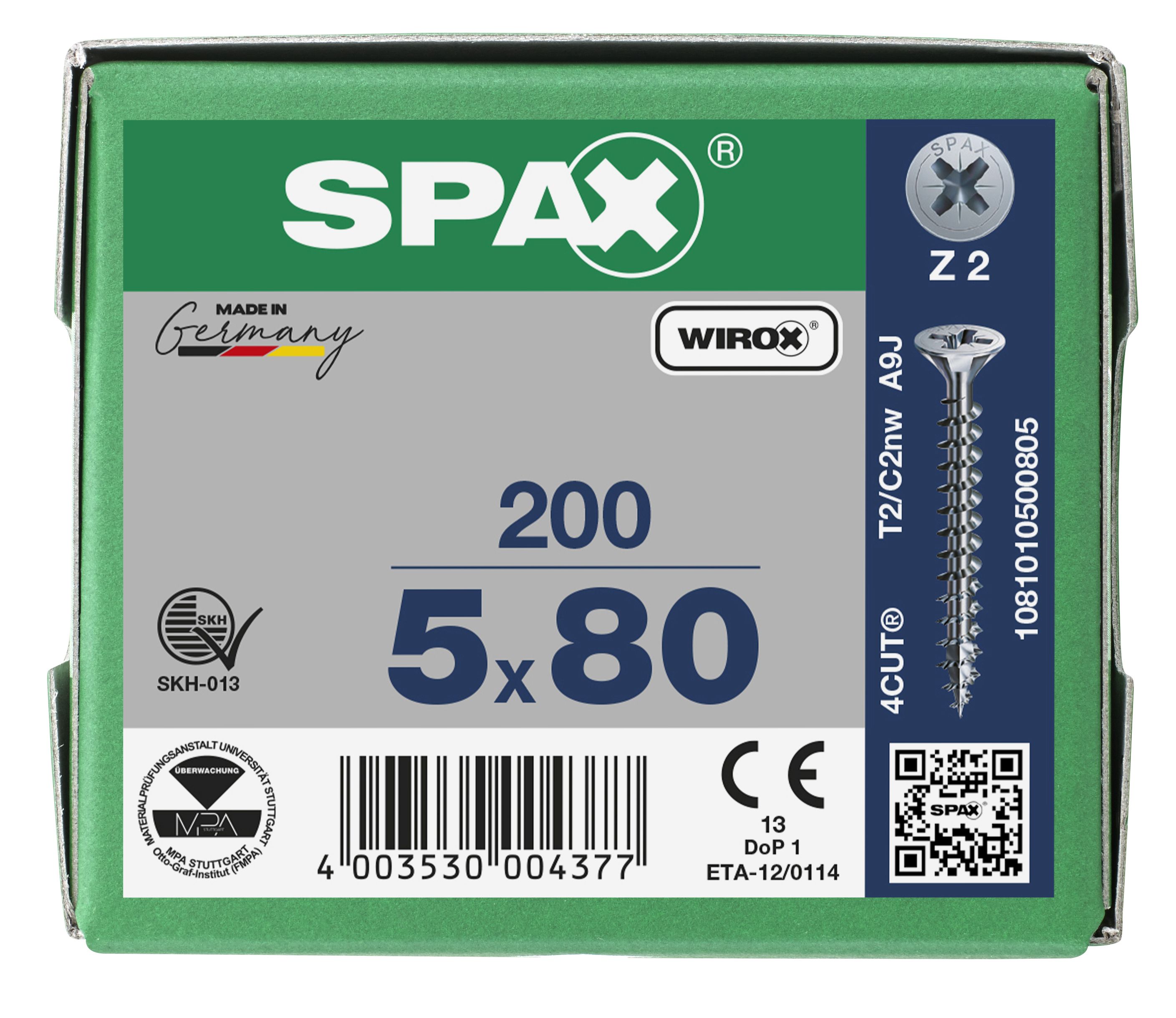 CABEZA MÚLTIPLE PLANA SPAX RANURA EN CRUZ Z2 ROSCA COMPLETA WIROX 200 UD.