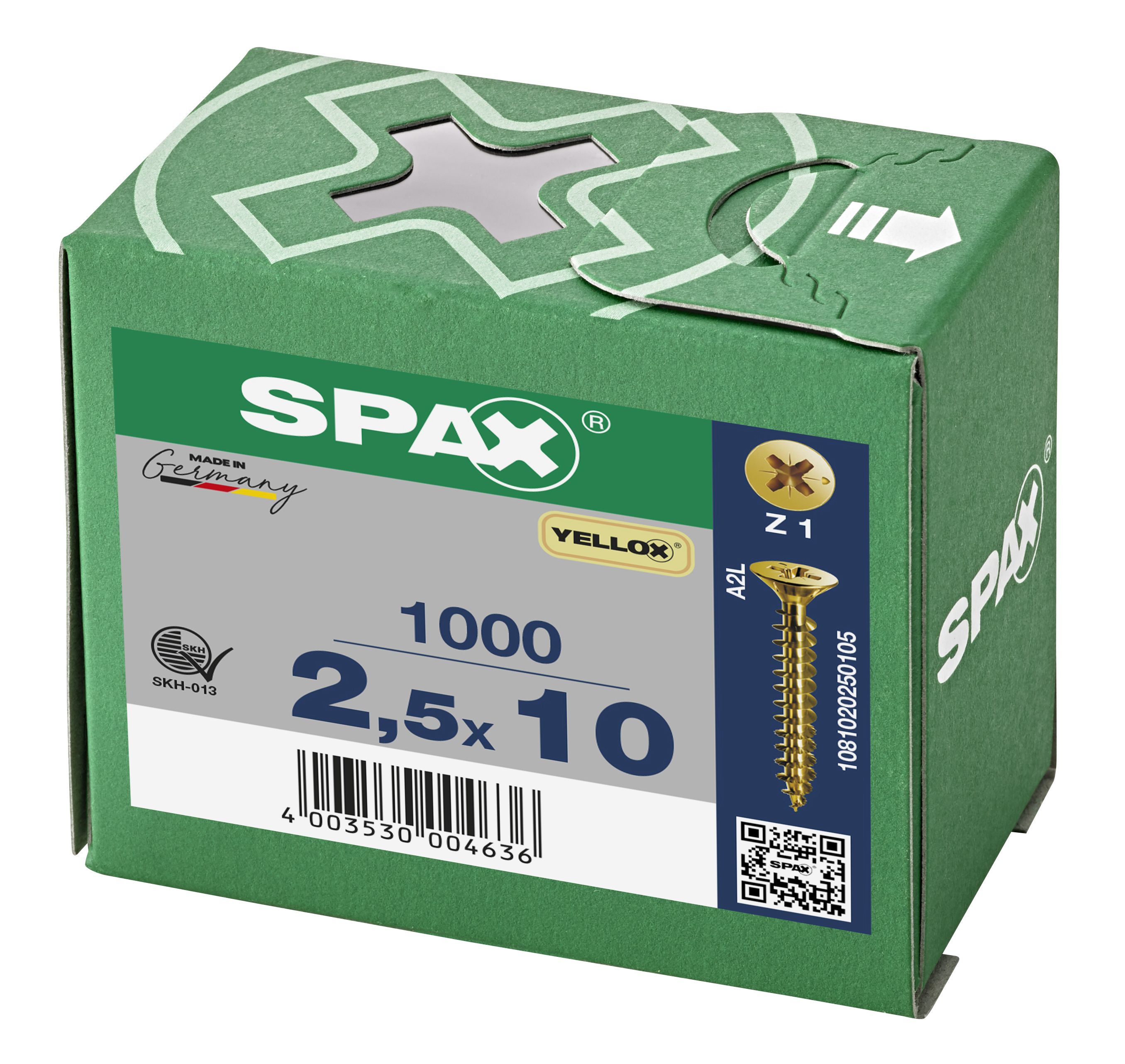 CABEZA PLANA SPAX-S NERVIOS DE FRENADO RANURA EN CRUZ Z1 ROSCA COMPLETA YELLOX 1000 UD.