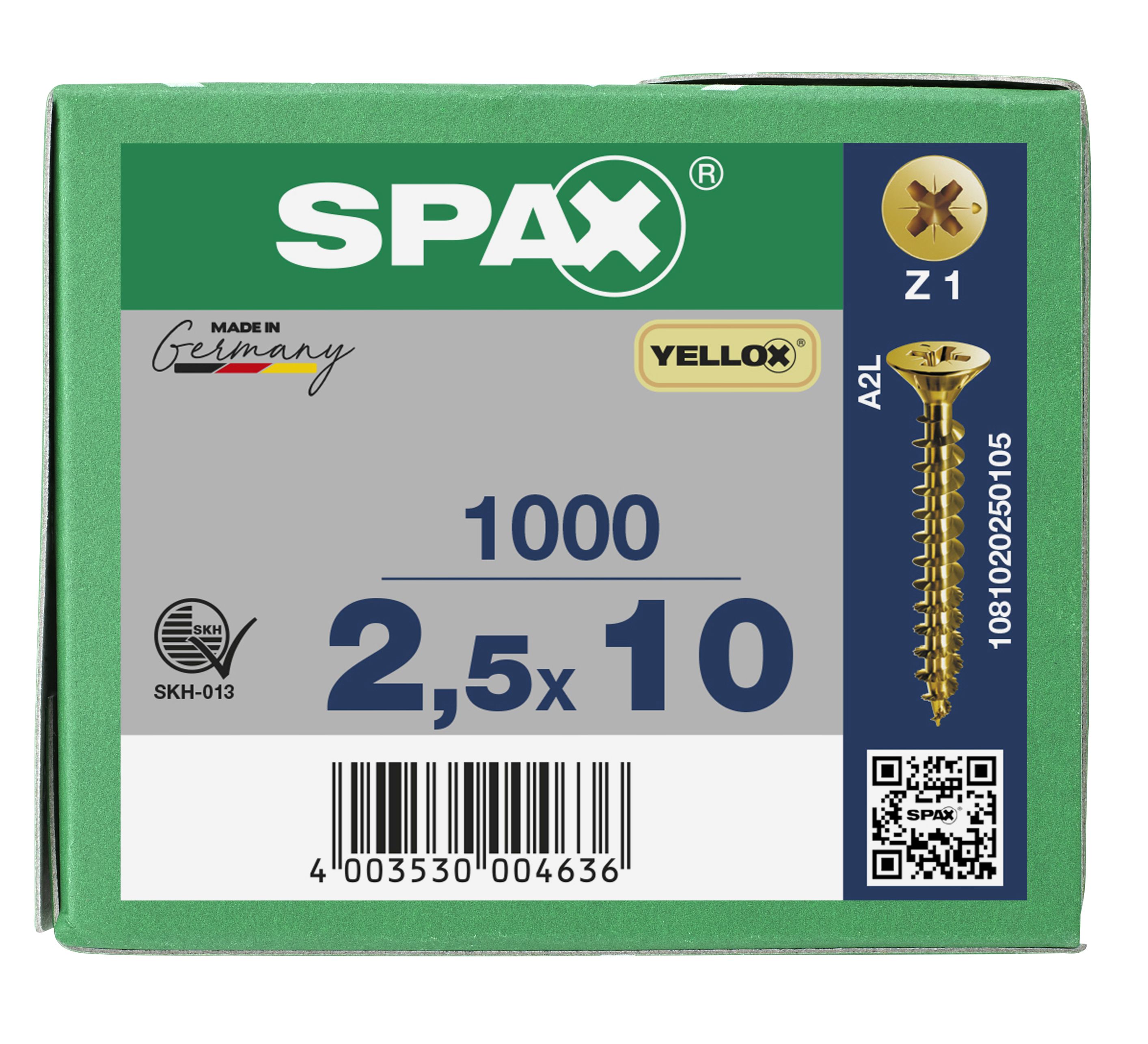 CABEZA PLANA SPAX-S NERVIOS DE FRENADO RANURA EN CRUZ Z1 ROSCA COMPLETA YELLOX 1000 UD.