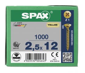 CABEZA PLANA SPAX-S NERVIOS DE FRENADO RANURA EN CRUZ Z1 ROSCA COMPLETA YELLOX 1000 UD.