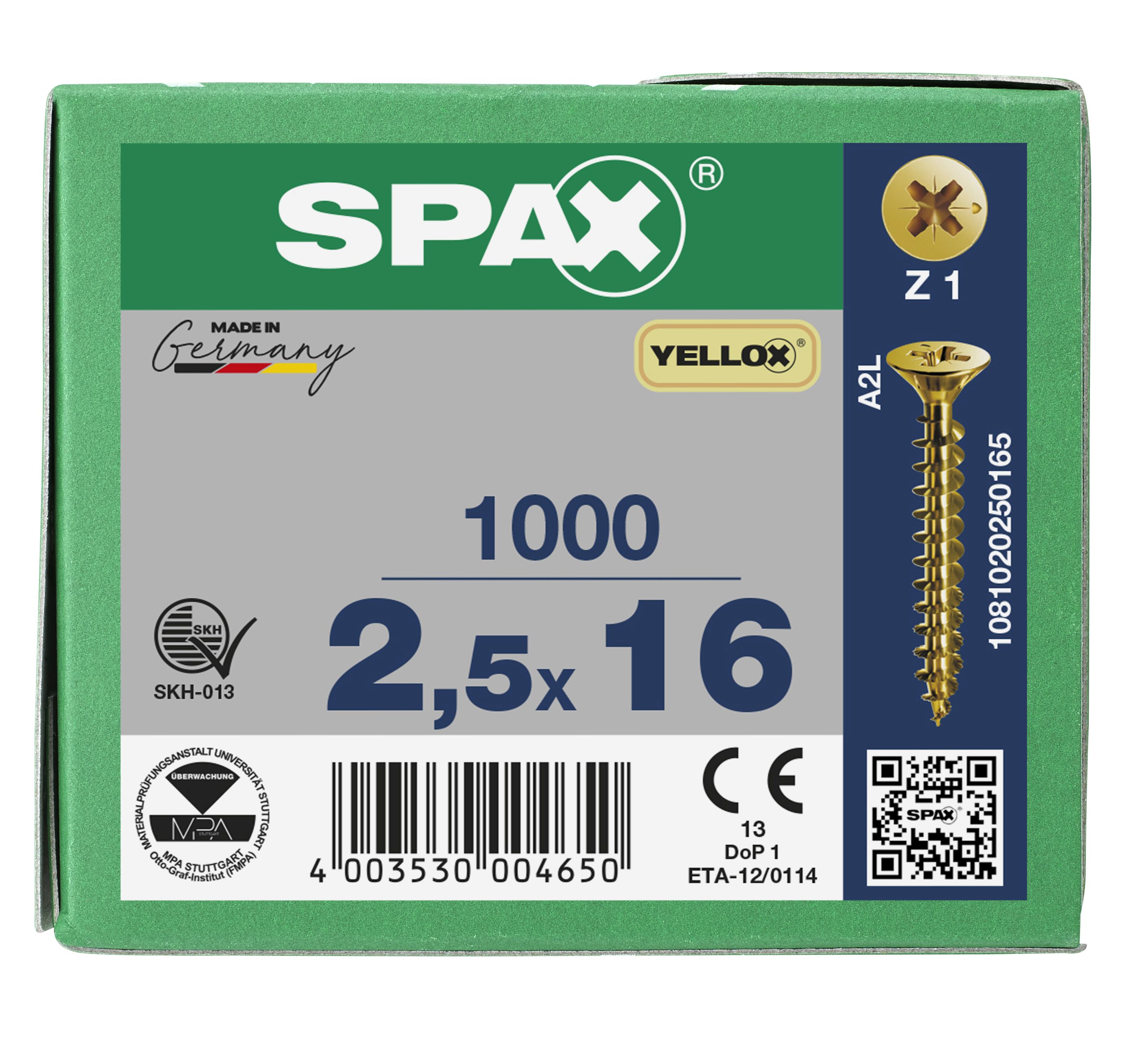 CABEZA PLANA SPAX-S NERVIOS DE FRENADO RANURA EN CRUZ Z1 ROSCA COMPLETA YELLOX 1000 UD.