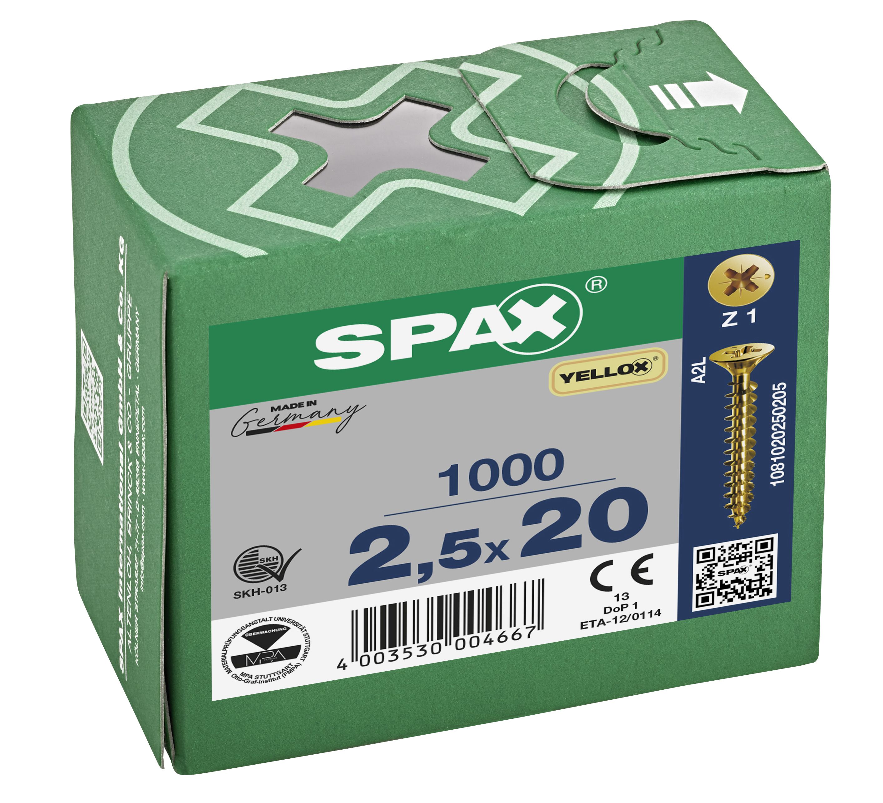 CABEZA PLANA SPAX-S NERVIOS DE FRENADO RANURA EN CRUZ Z1 ROSCA COMPLETA YELLOX 1000 UD.