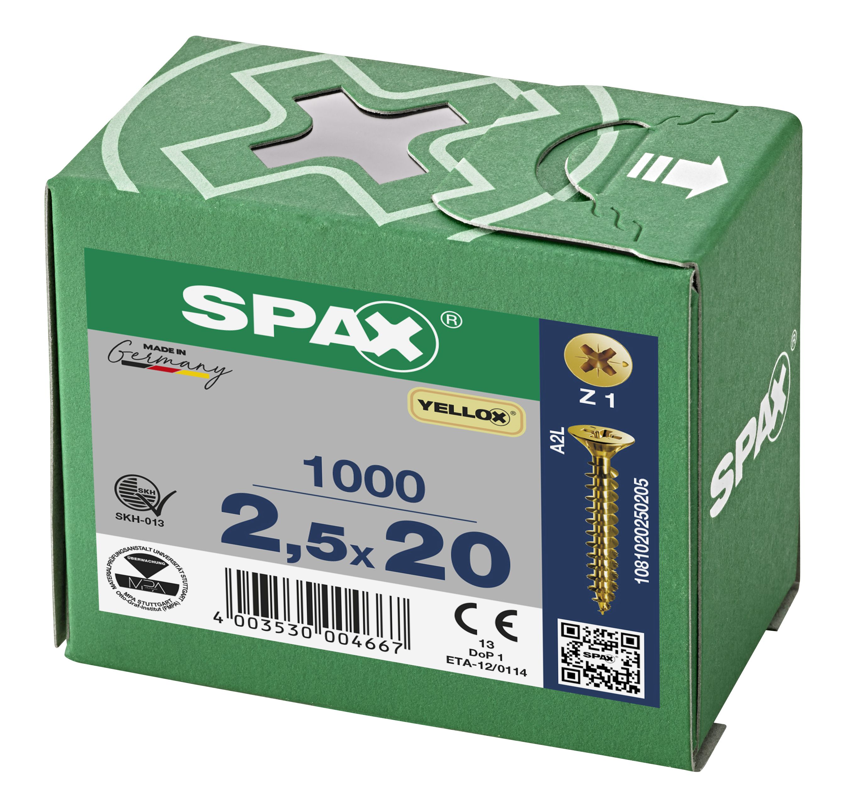 CABEZA PLANA SPAX-S NERVIOS DE FRENADO RANURA EN CRUZ Z1 ROSCA COMPLETA YELLOX 1000 UD.