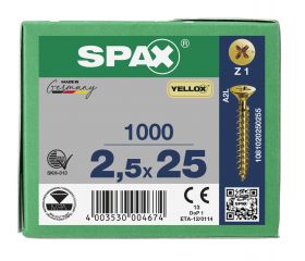 CABEZA PLANA SPAX-S NERVIOS DE FRENADO RANURA EN CRUZ Z1 ROSCA COMPLETA YELLOX 1000 UD.