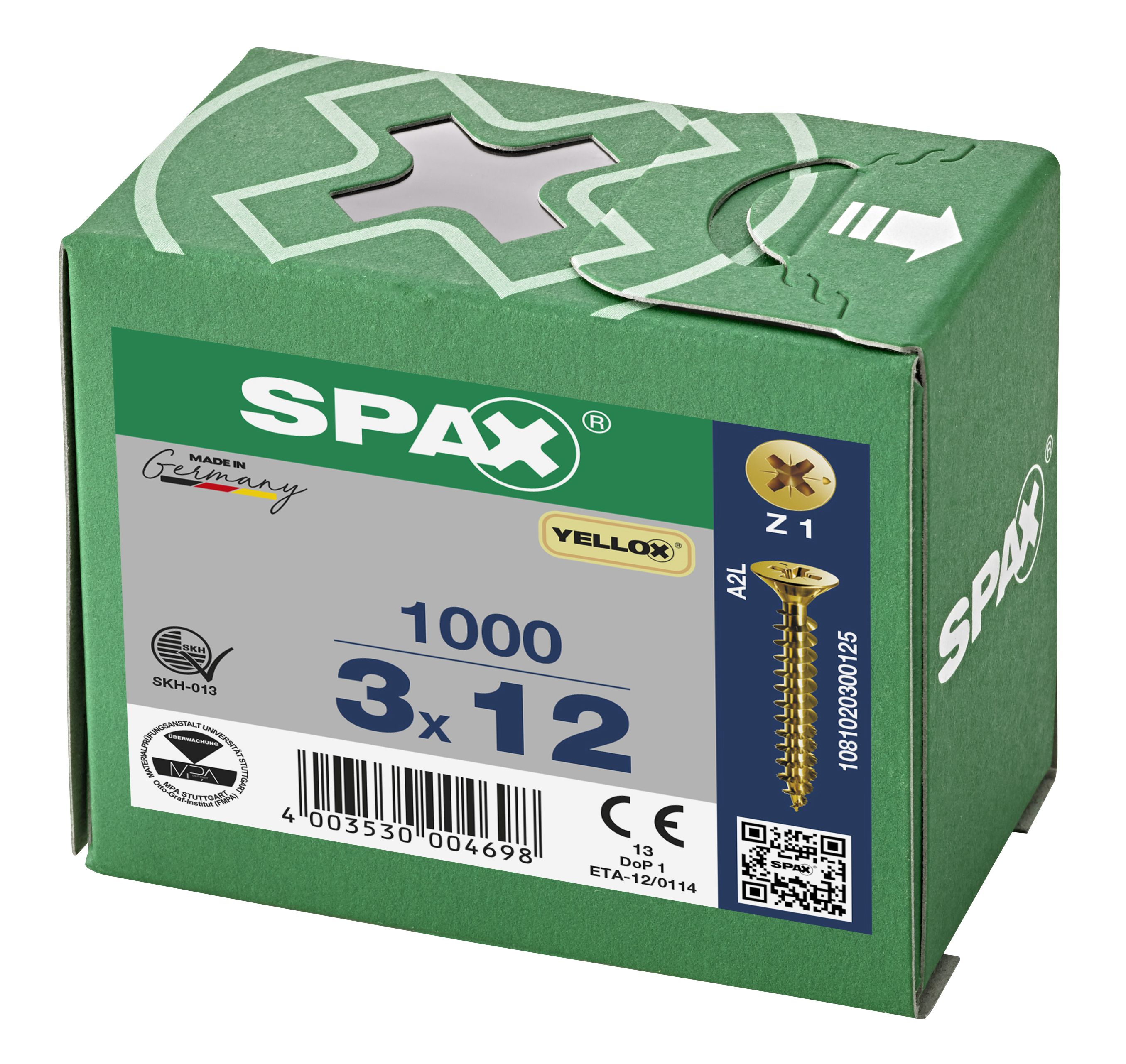 CABEZA PLANA SPAX-S NERVIOS DE FRENADO RANURA EN CRUZ Z1 ROSCA COMPLETA YELLOX 1000 UD.