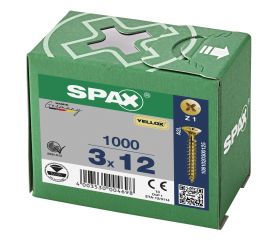 CABEZA PLANA SPAX-S NERVIOS DE FRENADO RANURA EN CRUZ Z1 ROSCA COMPLETA YELLOX 1000 UD.