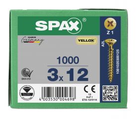 CABEZA PLANA SPAX-S NERVIOS DE FRENADO RANURA EN CRUZ Z1 ROSCA COMPLETA YELLOX 1000 UD.