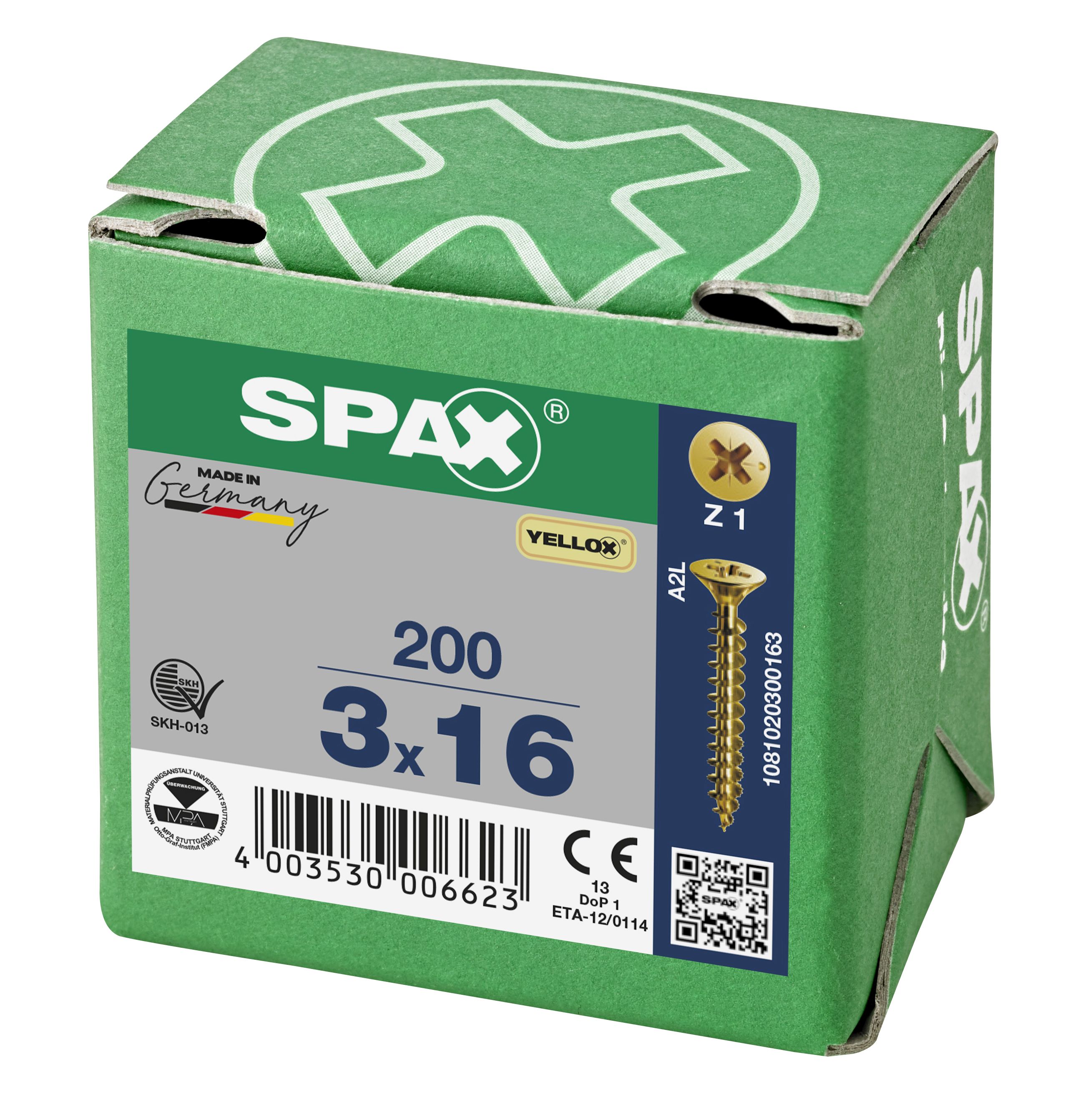 CABEZA PLANA SPAX-S NERVIOS DE FRENADO RANURA EN CRUZ Z1 ROSCA COMPLETA YELLOX 200 UD.