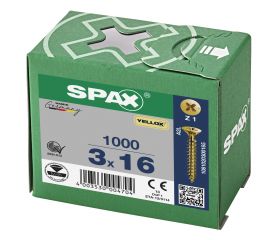 CABEZA PLANA SPAX-S NERVIOS DE FRENADO RANURA EN CRUZ Z1 ROSCA COMPLETA YELLOX 1000 UD.