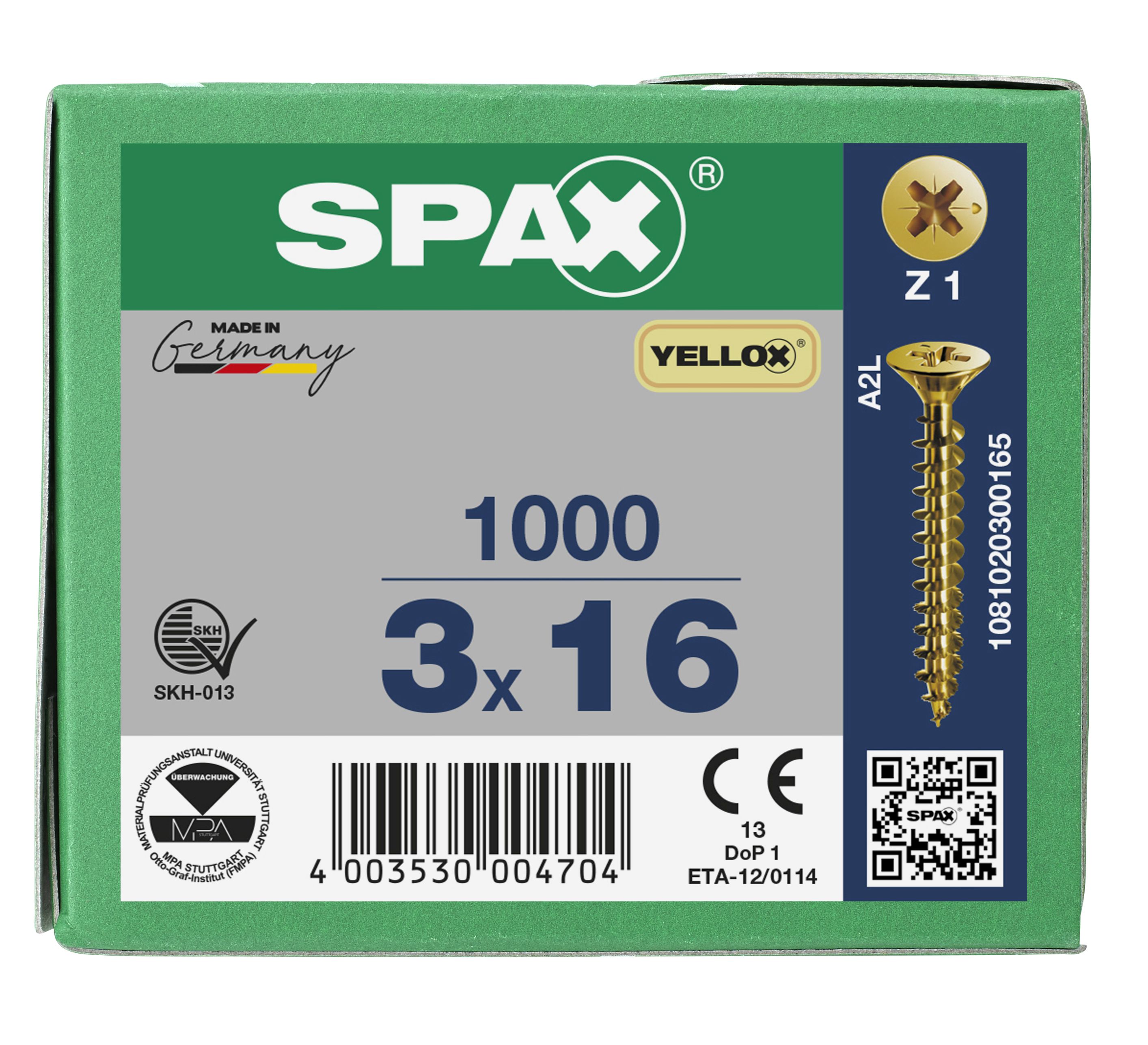 CABEZA PLANA SPAX-S NERVIOS DE FRENADO RANURA EN CRUZ Z1 ROSCA COMPLETA YELLOX 1000 UD.