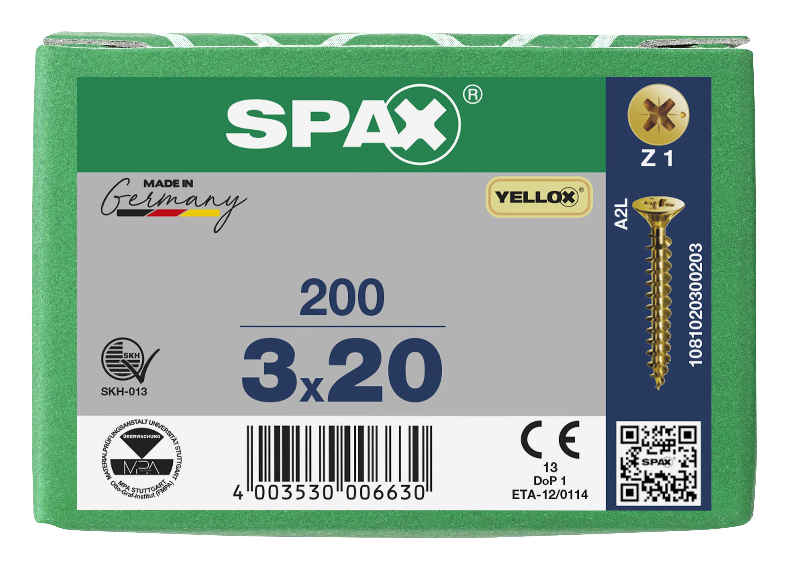 CABEZA PLANA SPAX-S NERVIOS DE FRENADO RANURA EN CRUZ Z1 ROSCA COMPLETA YELLOX 200 UD.