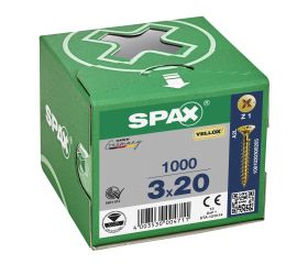 CABEZA PLANA SPAX-S NERVIOS DE FRENADO RANURA EN CRUZ Z1 ROSCA COMPLETA YELLOX 1000 UD.