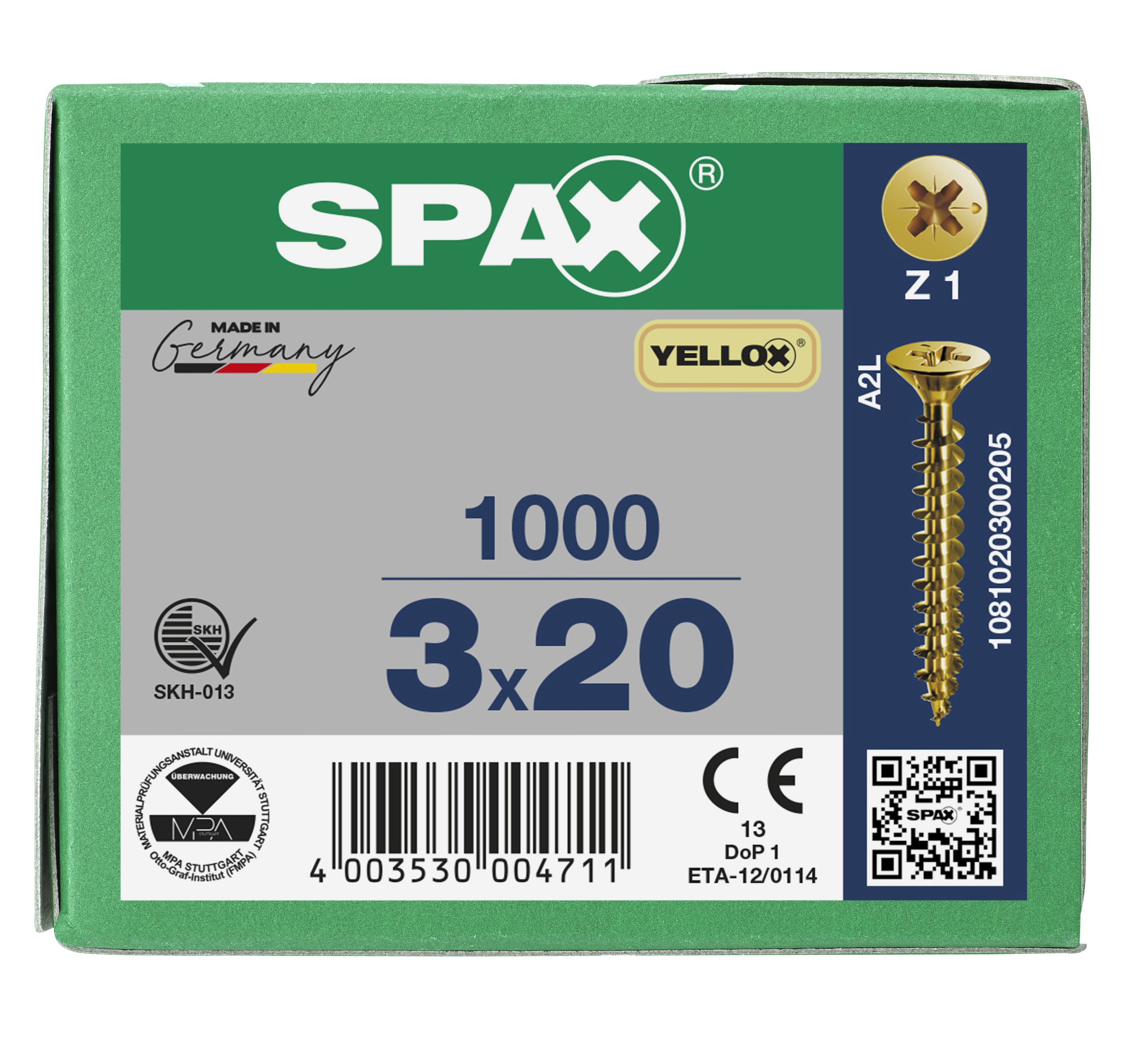 CABEZA PLANA SPAX-S NERVIOS DE FRENADO RANURA EN CRUZ Z1 ROSCA COMPLETA YELLOX 1000 UD.