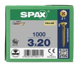 CABEZA PLANA SPAX-S NERVIOS DE FRENADO RANURA EN CRUZ Z1 ROSCA COMPLETA YELLOX 1000 UD.