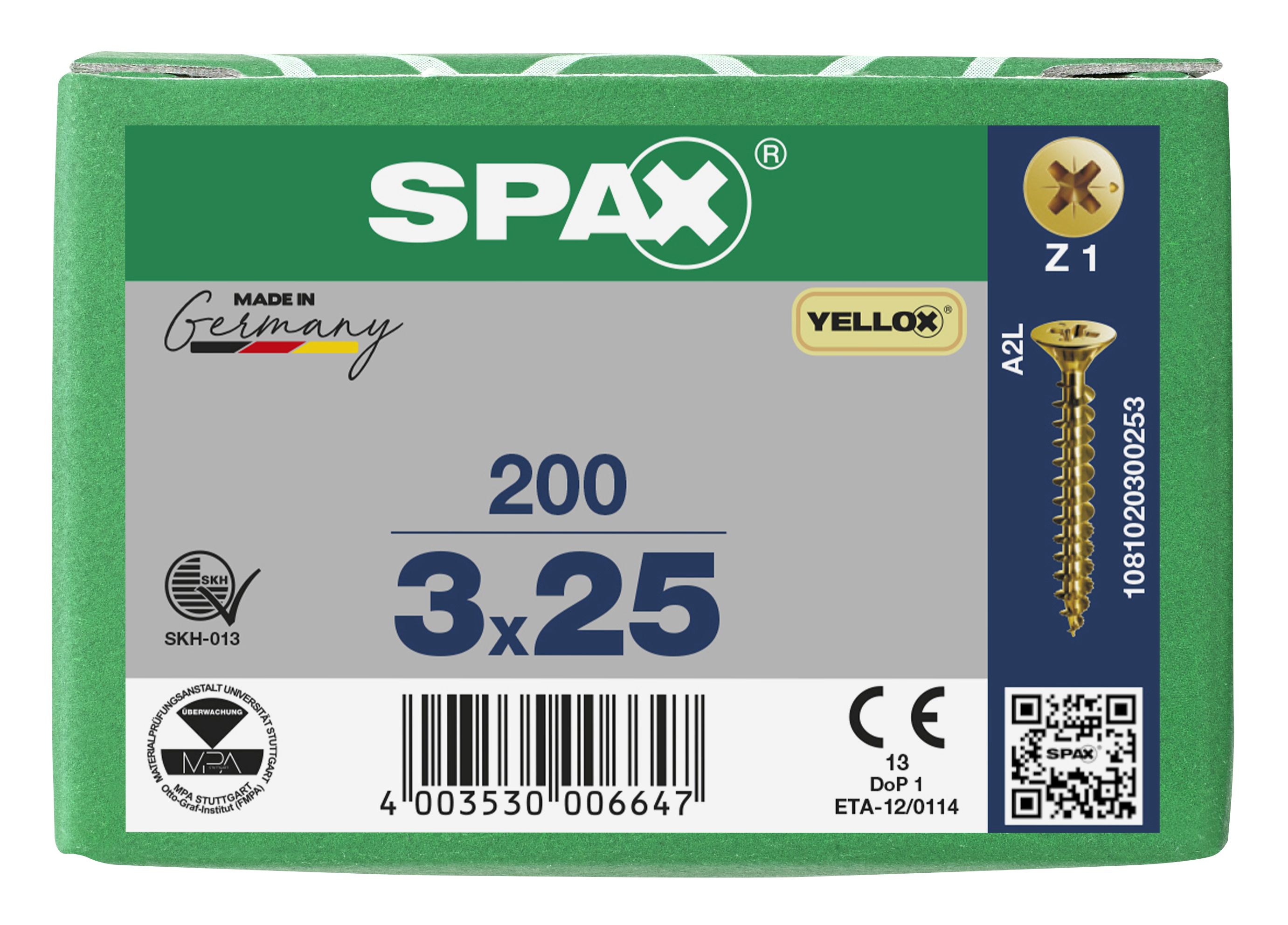 CABEZA PLANA SPAX-S NERVIOS DE FRENADO RANURA EN CRUZ Z1 ROSCA COMPLETA YELLOX 200 UD.