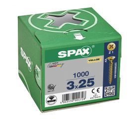 CABEZA PLANA SPAX-S NERVIOS DE FRENADO RANURA EN CRUZ Z1 ROSCA COMPLETA YELLOX 1000 UD.