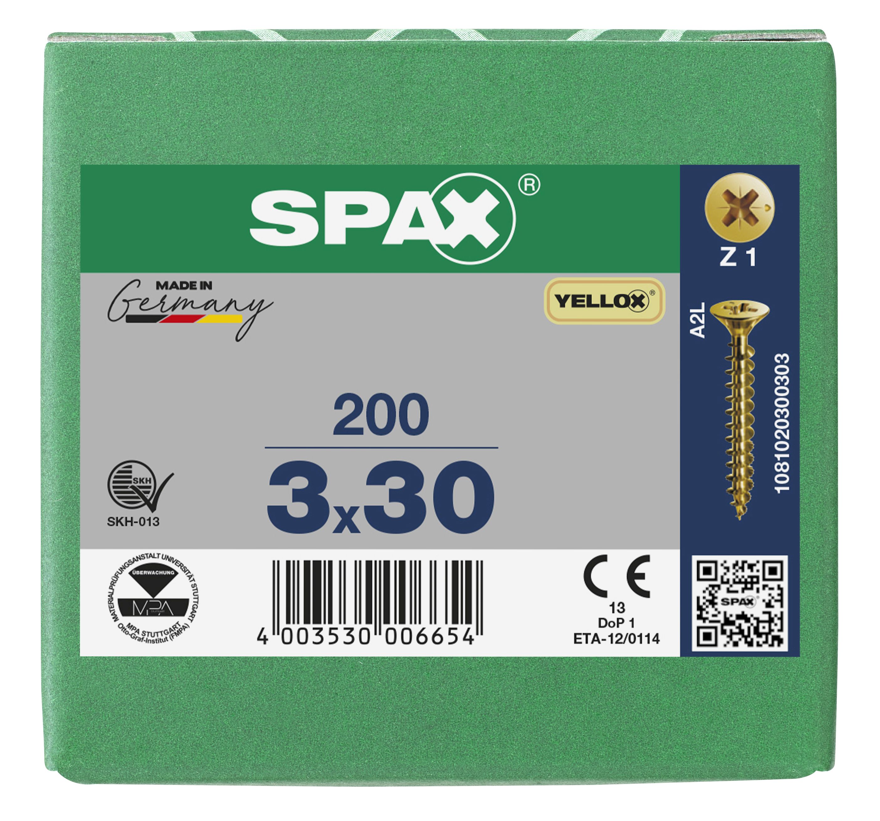 CABEZA PLANA SPAX-S NERVIOS DE FRENADO RANURA EN CRUZ Z1 ROSCA COMPLETA YELLOX 200 UD.