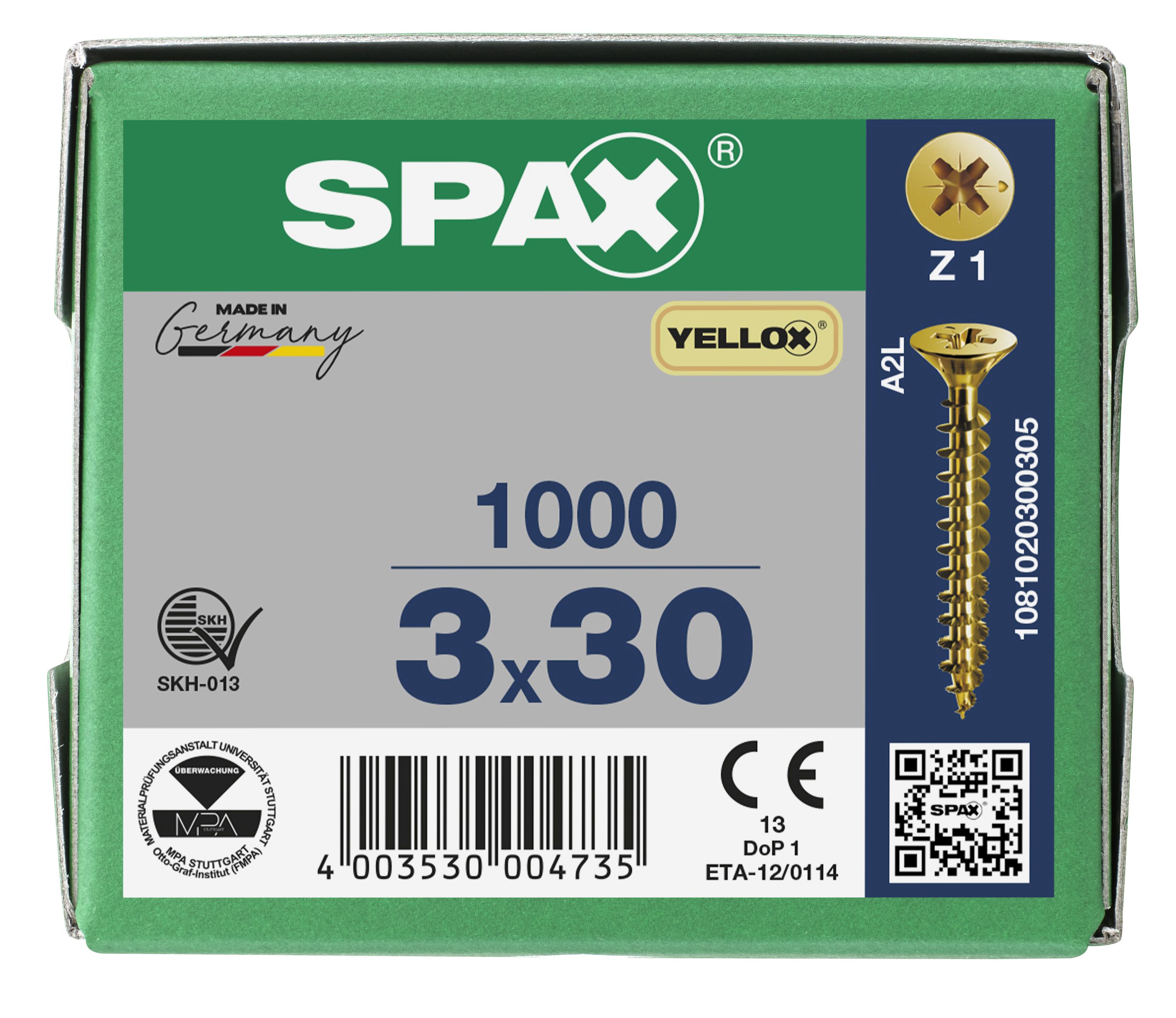 CABEZA PLANA SPAX-S NERVIOS DE FRENADO RANURA EN CRUZ Z1 ROSCA COMPLETA YELLOX 1000 UD.