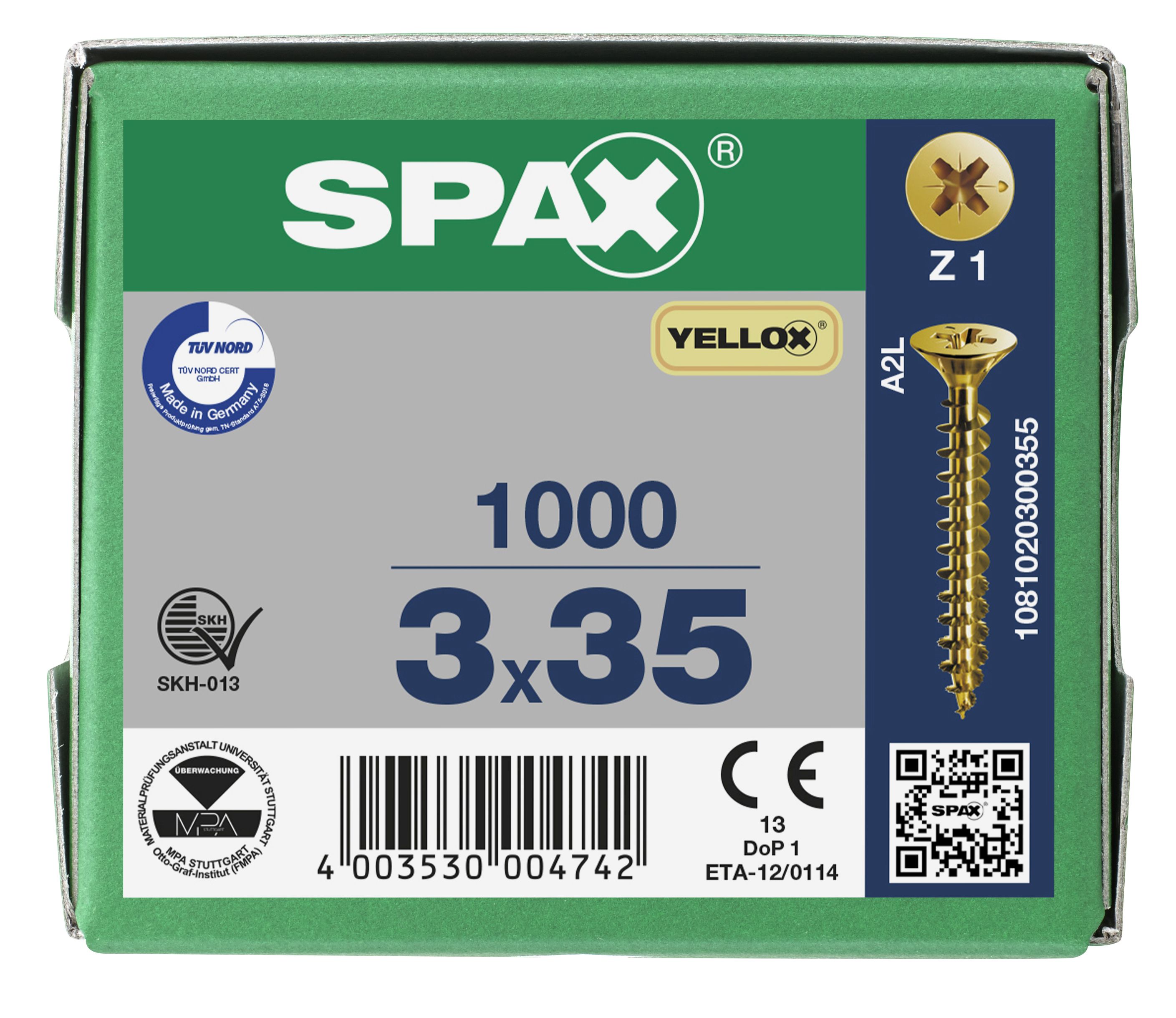 CABEZA PLANA SPAX-S NERVIOS DE FRENADO RANURA EN CRUZ Z1 ROSCA COMPLETA YELLOX 1000 UD.