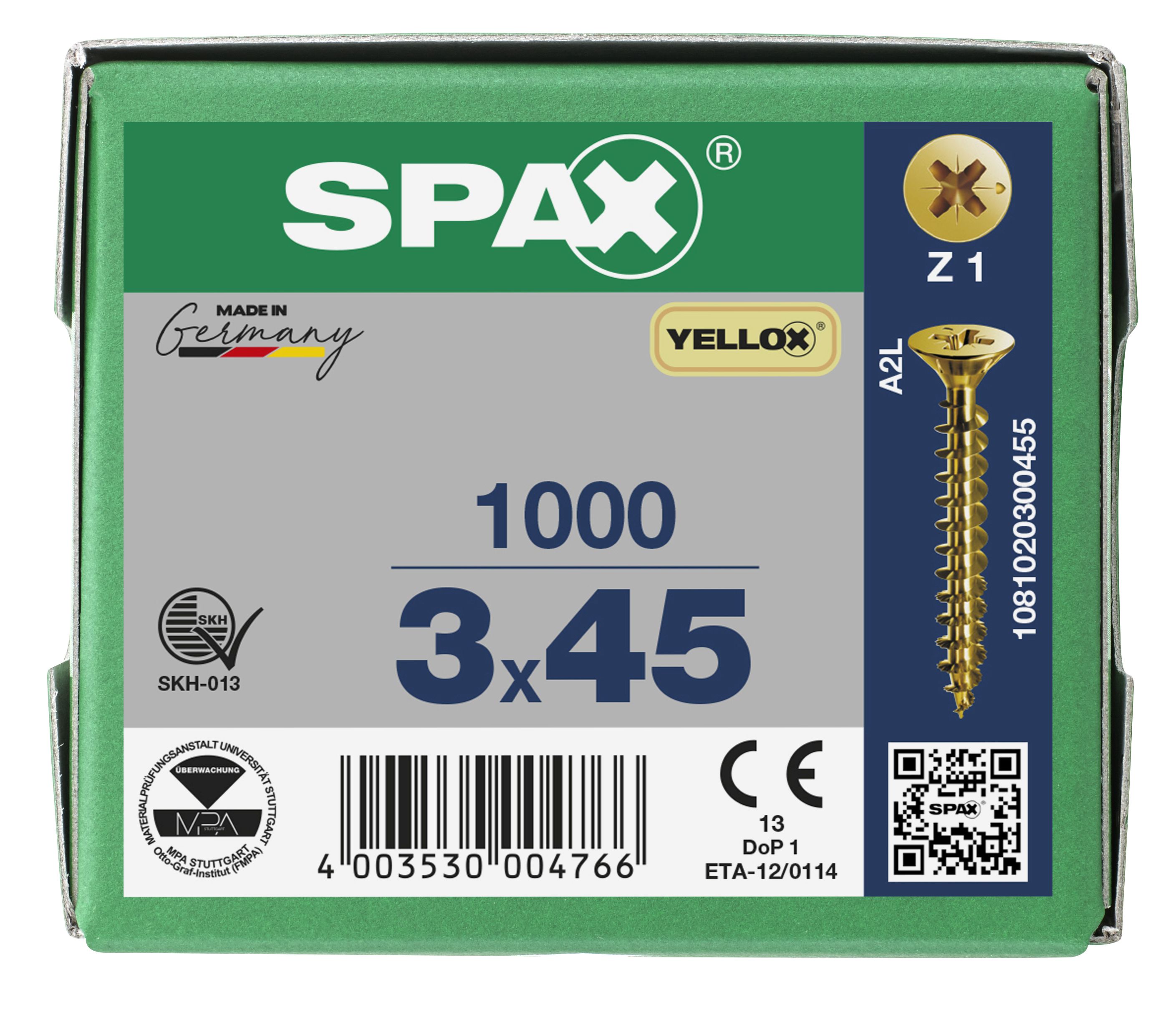 CABEZA PLANA SPAX-S NERVIOS DE FRENADO RANURA EN CRUZ Z1 ROSCA COMPLETA YELLOX 1000 UD.