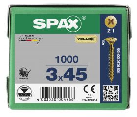 CABEZA PLANA SPAX-S NERVIOS DE FRENADO RANURA EN CRUZ Z1 ROSCA COMPLETA YELLOX 1000 UD.