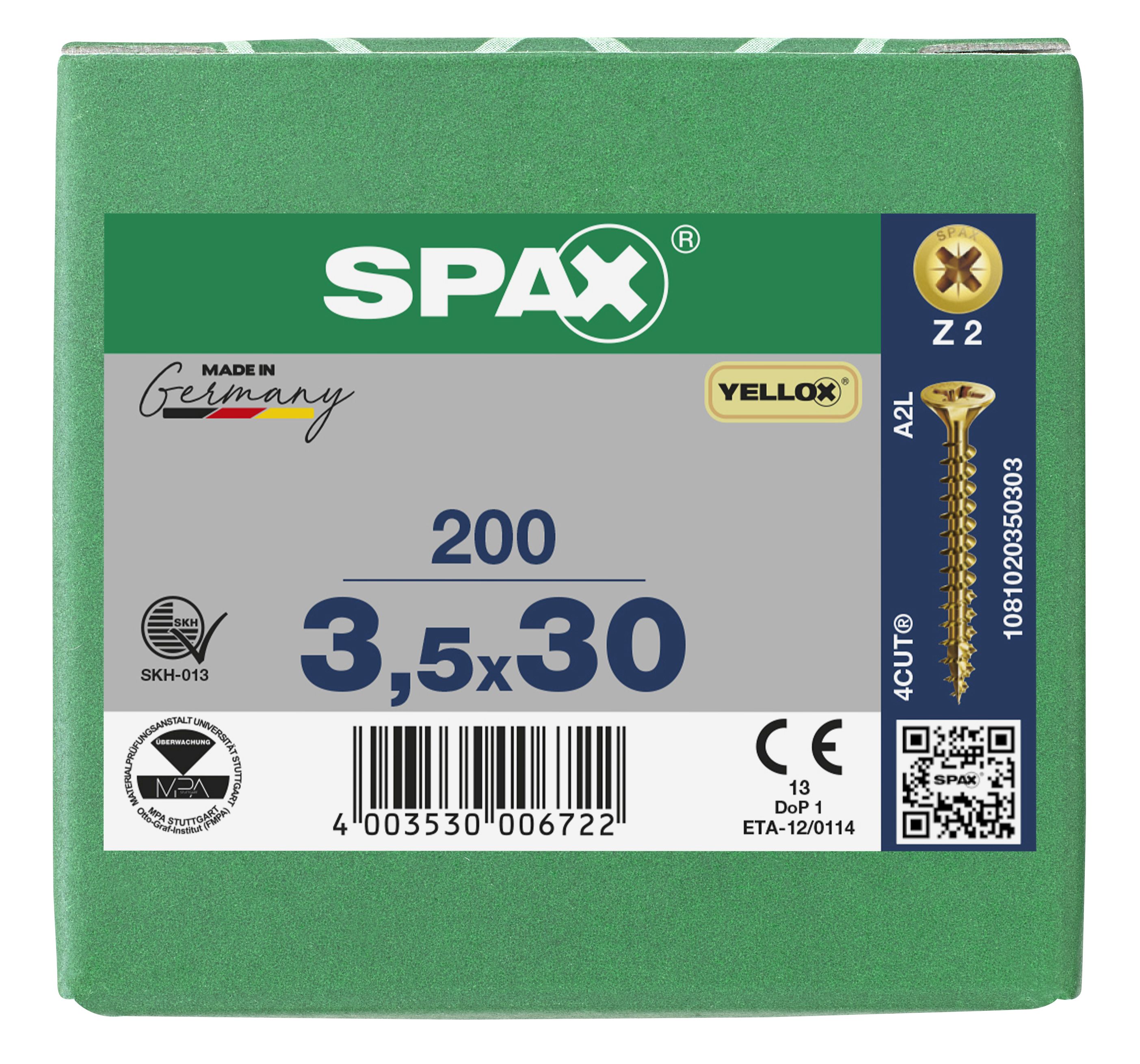 CABEZA MÚLTIPLE PLANA SPAX RANURA EN CRUZ Z2 ROSCA COMPLETA YELLOX 200 UD.