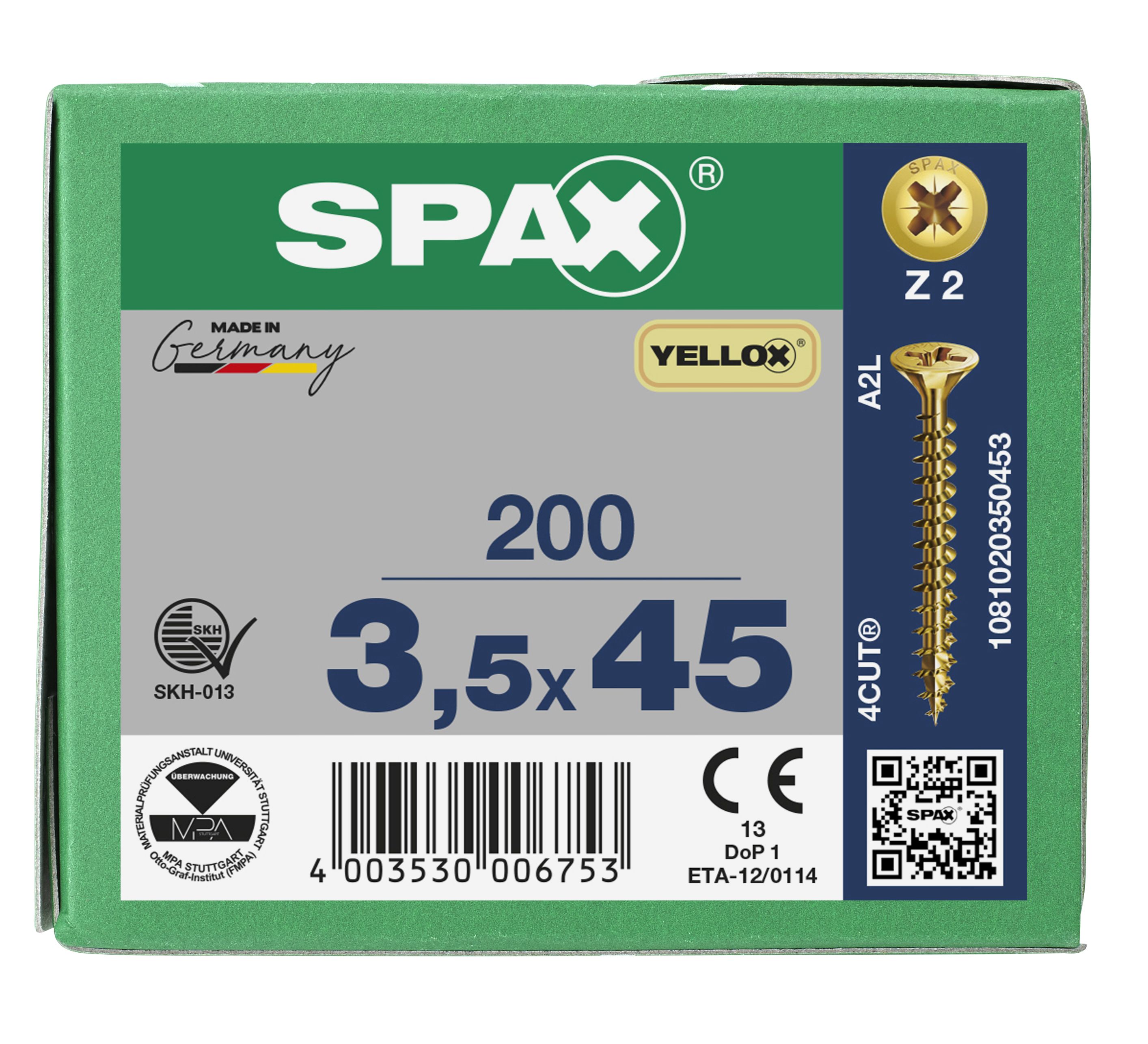 CABEZA MÚLTIPLE PLANA SPAX RANURA EN CRUZ Z2 ROSCA COMPLETA YELLOX 200 UD.