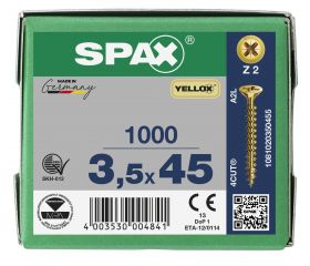 CABEZA MÚLTIPLE PLANA SPAX RANURA EN CRUZ Z2 ROSCA COMPLETA YELLOX 1000 UD.