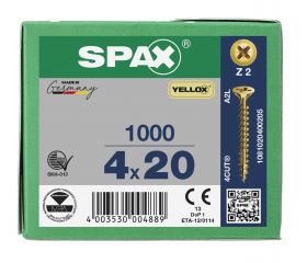 CABEZA MÚLTIPLE PLANA SPAX RANURA EN CRUZ Z2 ROSCA COMPLETA YELLOX 1000 UD.