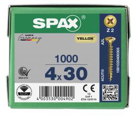 CABEZA MÚLTIPLE PLANA SPAX RANURA EN CRUZ Z2 ROSCA COMPLETA YELLOX 1000 UD.