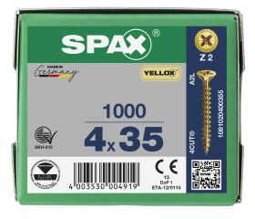 CABEZA MÚLTIPLE PLANA SPAX RANURA EN CRUZ Z2 ROSCA COMPLETA YELLOX 1000 UD.