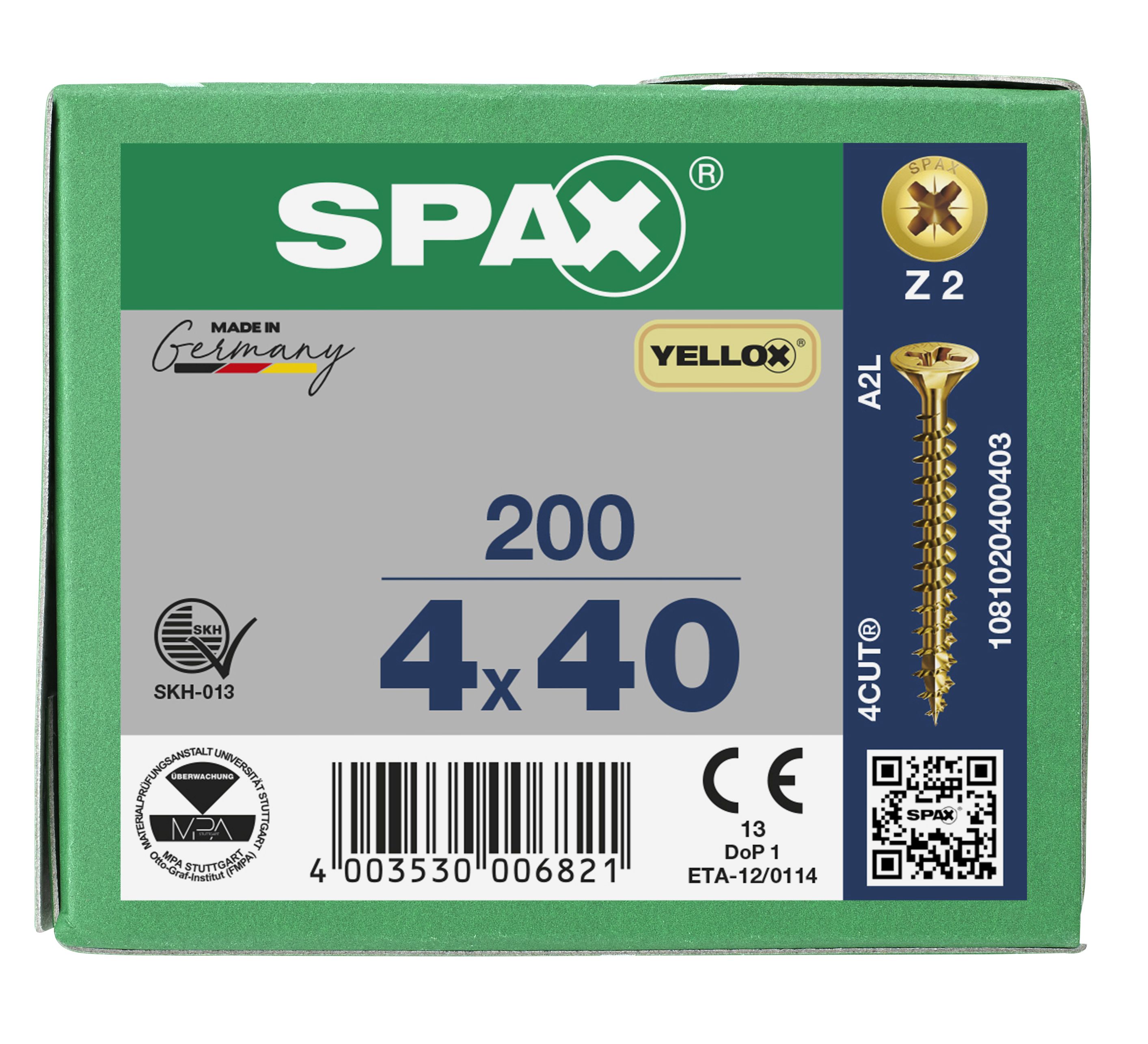 CABEZA MÚLTIPLE PLANA SPAX RANURA EN CRUZ Z2 ROSCA COMPLETA YELLOX 200 UD.