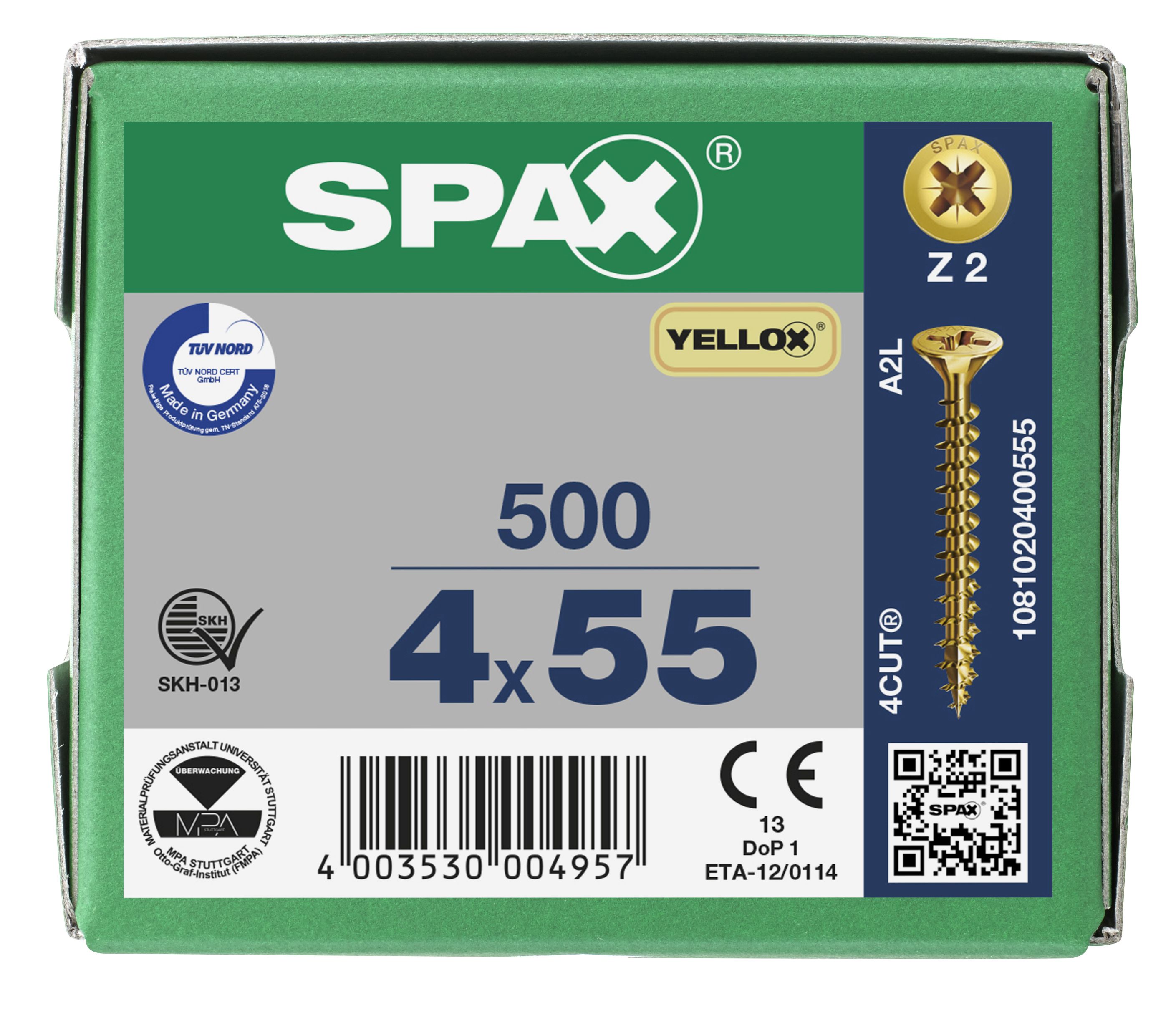 CABEZA MÚLTIPLE PLANA SPAX RANURA EN CRUZ Z2 ROSCA COMPLETA YELLOX 500 UD.