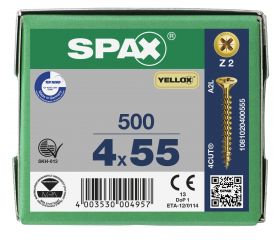 CABEZA MÚLTIPLE PLANA SPAX RANURA EN CRUZ Z2 ROSCA COMPLETA YELLOX 500 UD.