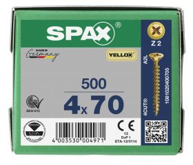 CABEZA MÚLTIPLE PLANA SPAX RANURA EN CRUZ Z2 ROSCA COMPLETA YELLOX 500 UD.