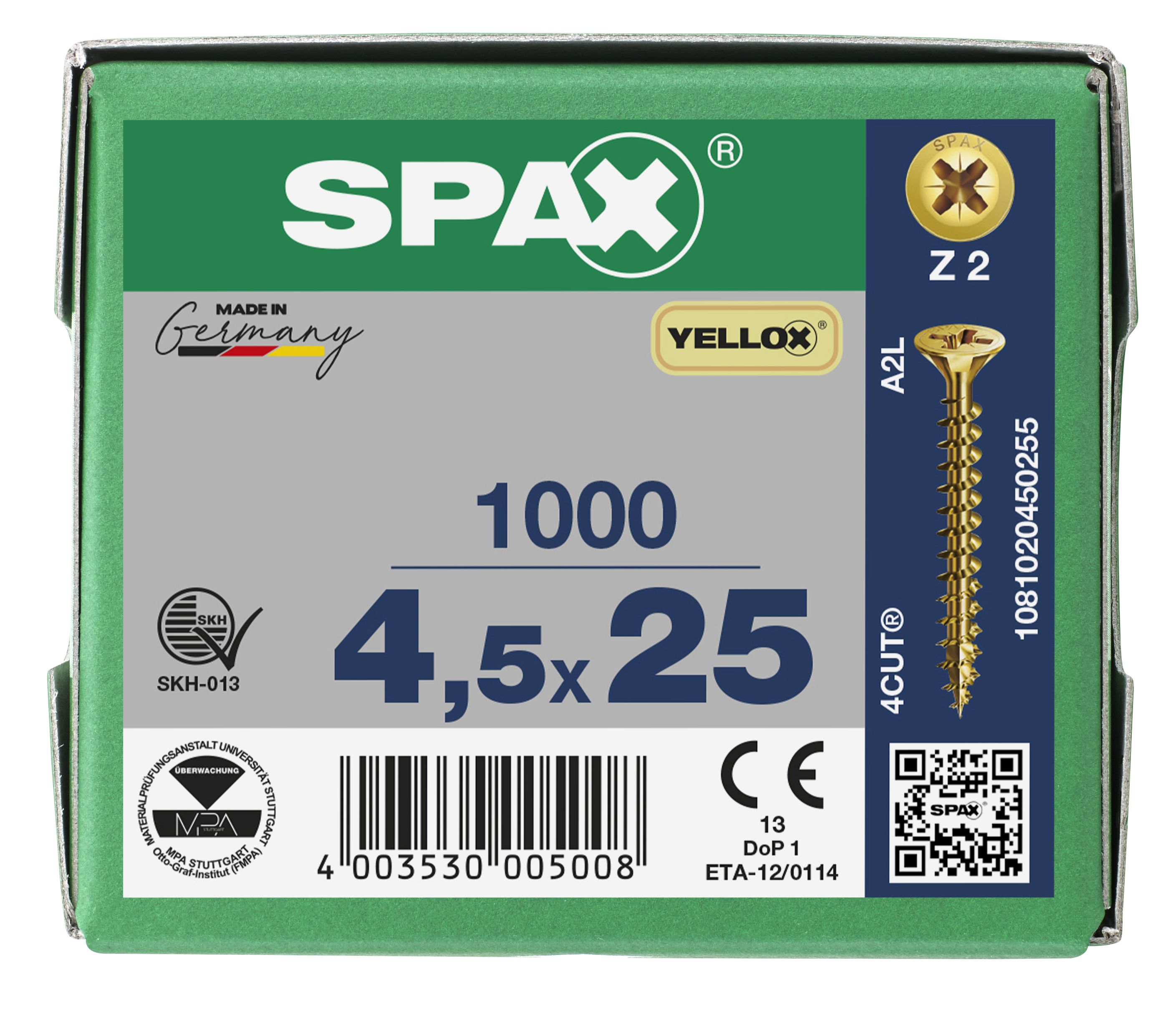 CABEZA MÚLTIPLE PLANA SPAX RANURA EN CRUZ Z2 ROSCA COMPLETA YELLOX 1000 UD.