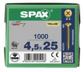 CABEZA MÚLTIPLE PLANA SPAX RANURA EN CRUZ Z2 ROSCA COMPLETA YELLOX 1000 UD.