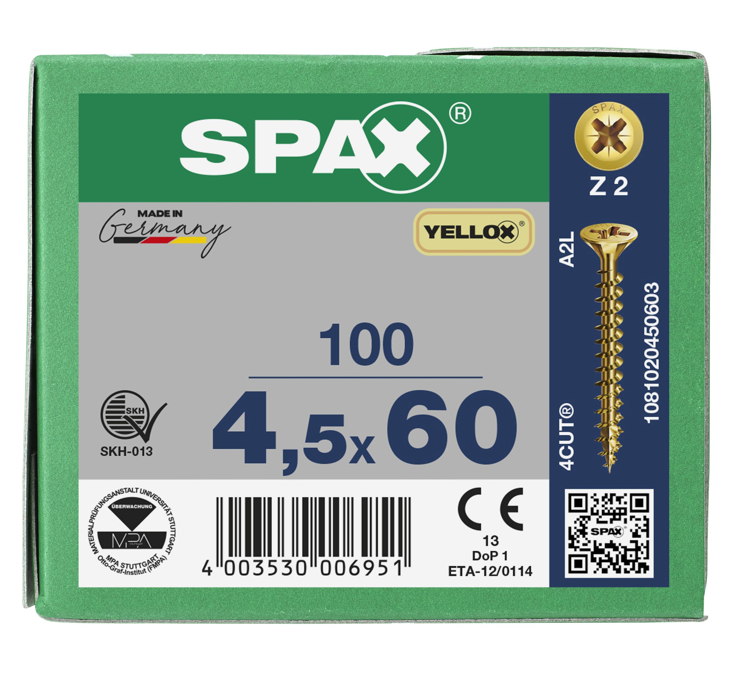 CABEZA MÚLTIPLE PLANA SPAX RANURA EN CRUZ Z2 ROSCA COMPLETA YELLOX 100 UD.