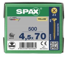 CABEZA MÚLTIPLE PLANA SPAX RANURA EN CRUZ Z2 ROSCA COMPLETA YELLOX 500 UD.
