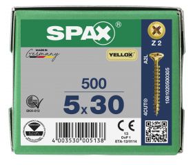 CABEZA MÚLTIPLE PLANA SPAX RANURA EN CRUZ Z2 ROSCA COMPLETA YELLOX 500 UD.
