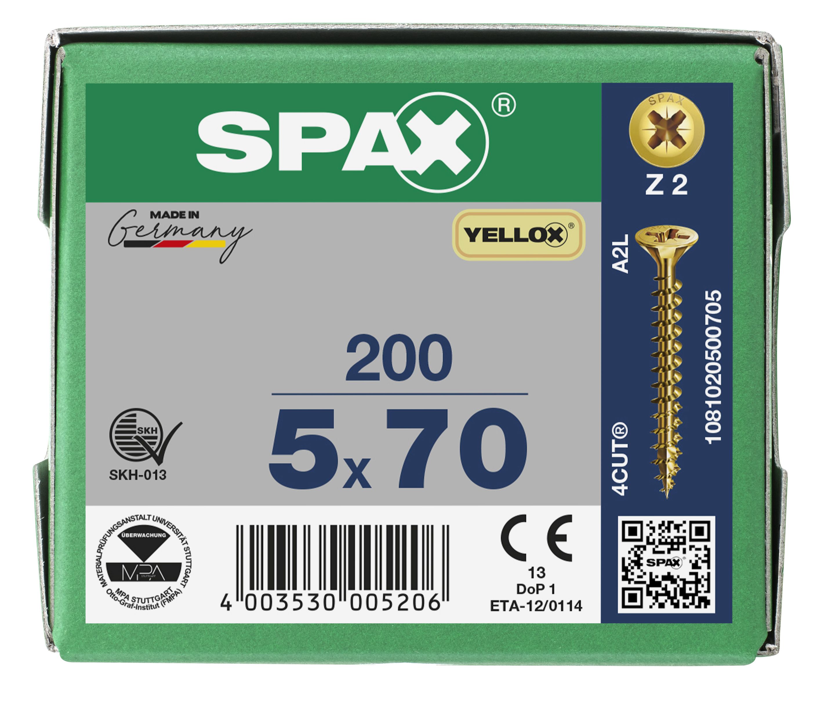 CABEZA MÚLTIPLE PLANA SPAX RANURA EN CRUZ Z2 ROSCA COMPLETA YELLOX 200 UD.