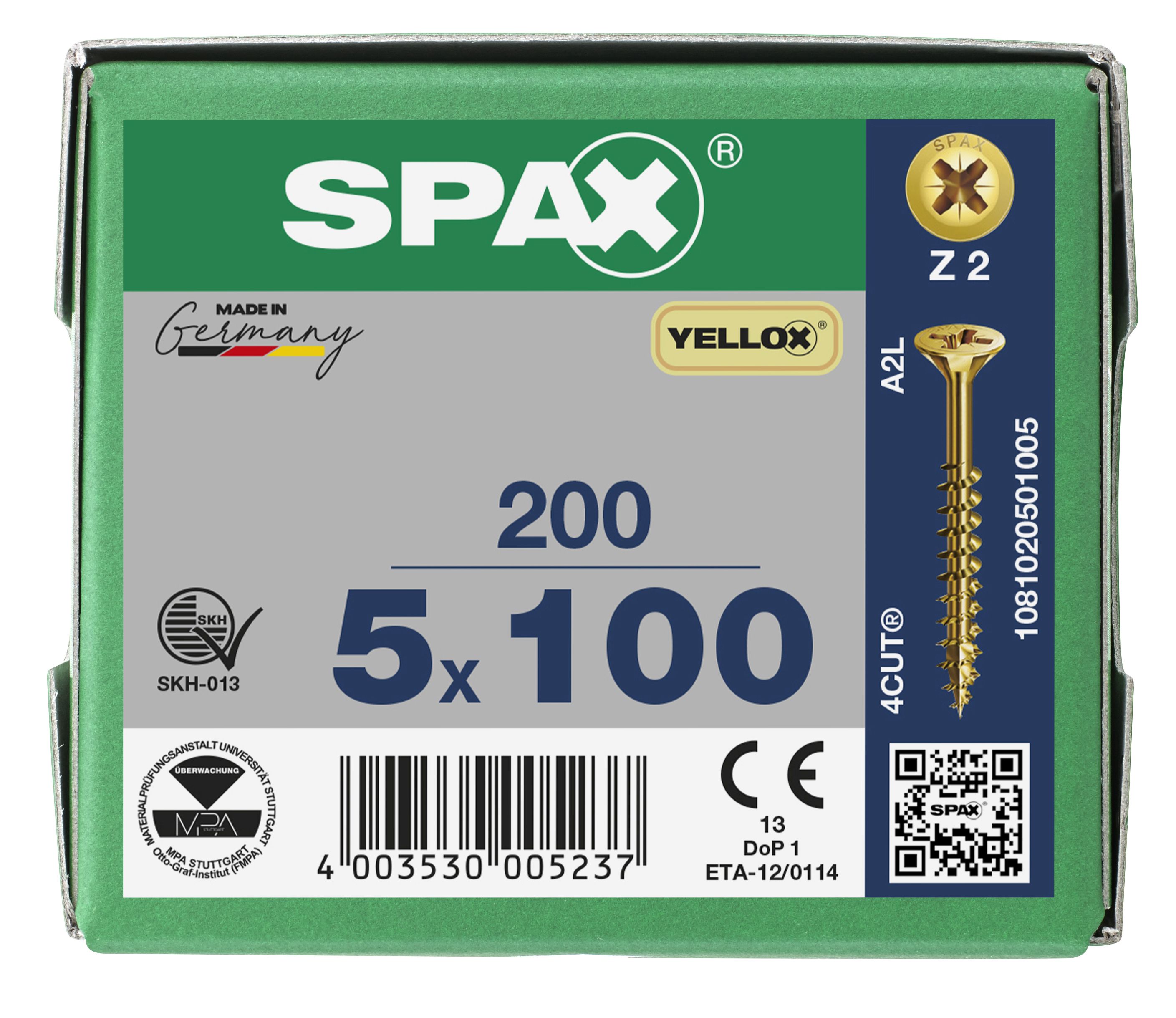 CABEZA MÚLTIPLE PLANA SPAX RANURA EN CRUZ Z2 ROSCA PARCIAL YELLOX 200 UD.