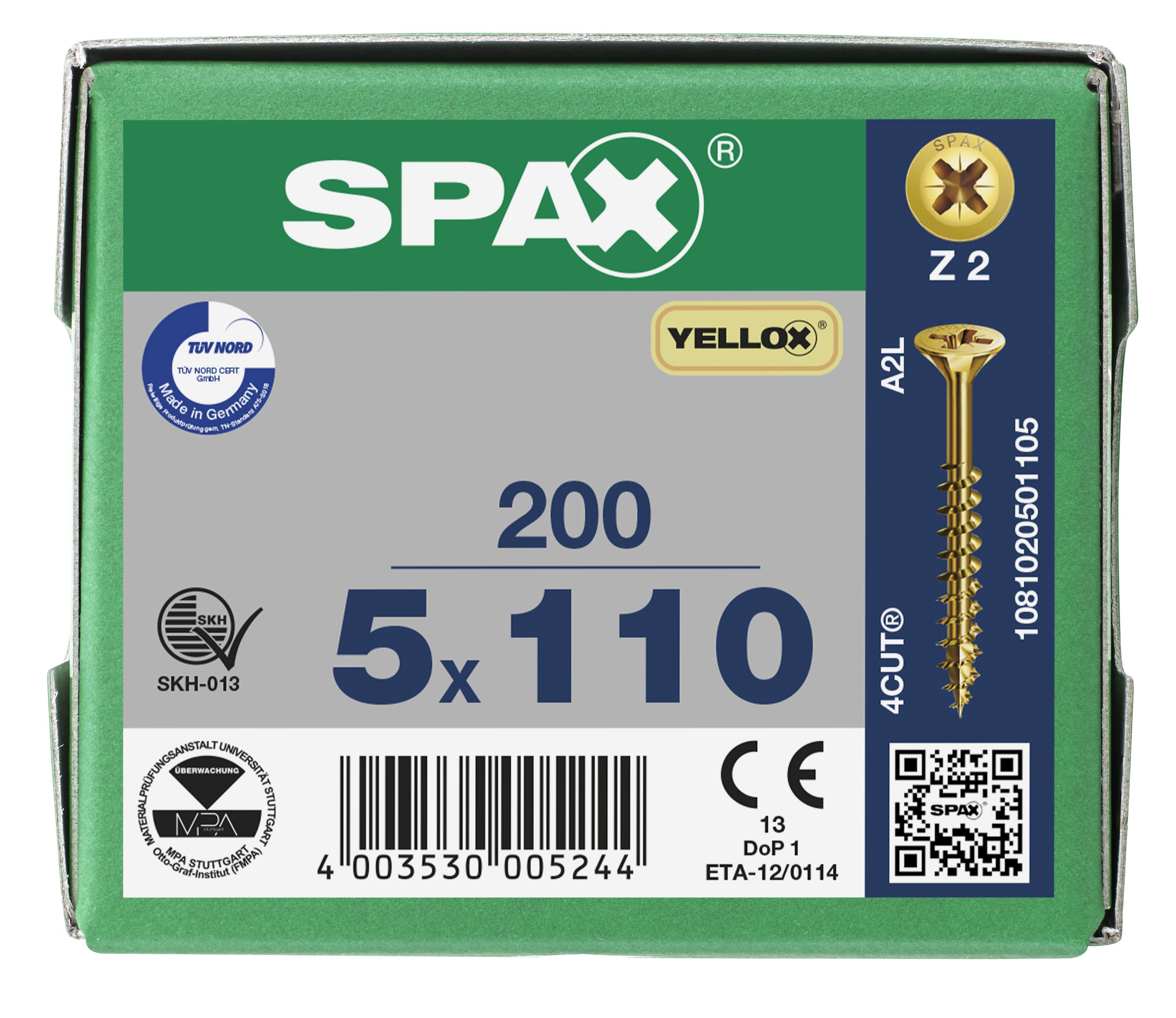 CABEZA MÚLTIPLE PLANA SPAX RANURA EN CRUZ Z2 ROSCA PARCIAL YELLOX 200 UD.