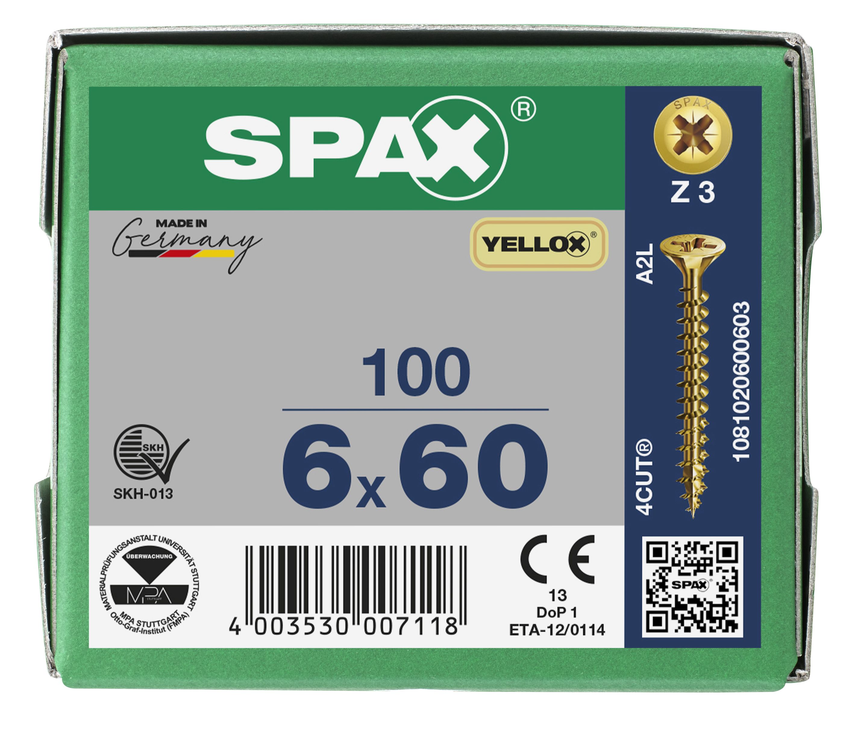 CABEZA MÚLTIPLE PLANA SPAX RANURA EN CRUZ Z3 ROSCA COMPLETA YELLOX 100 UD.