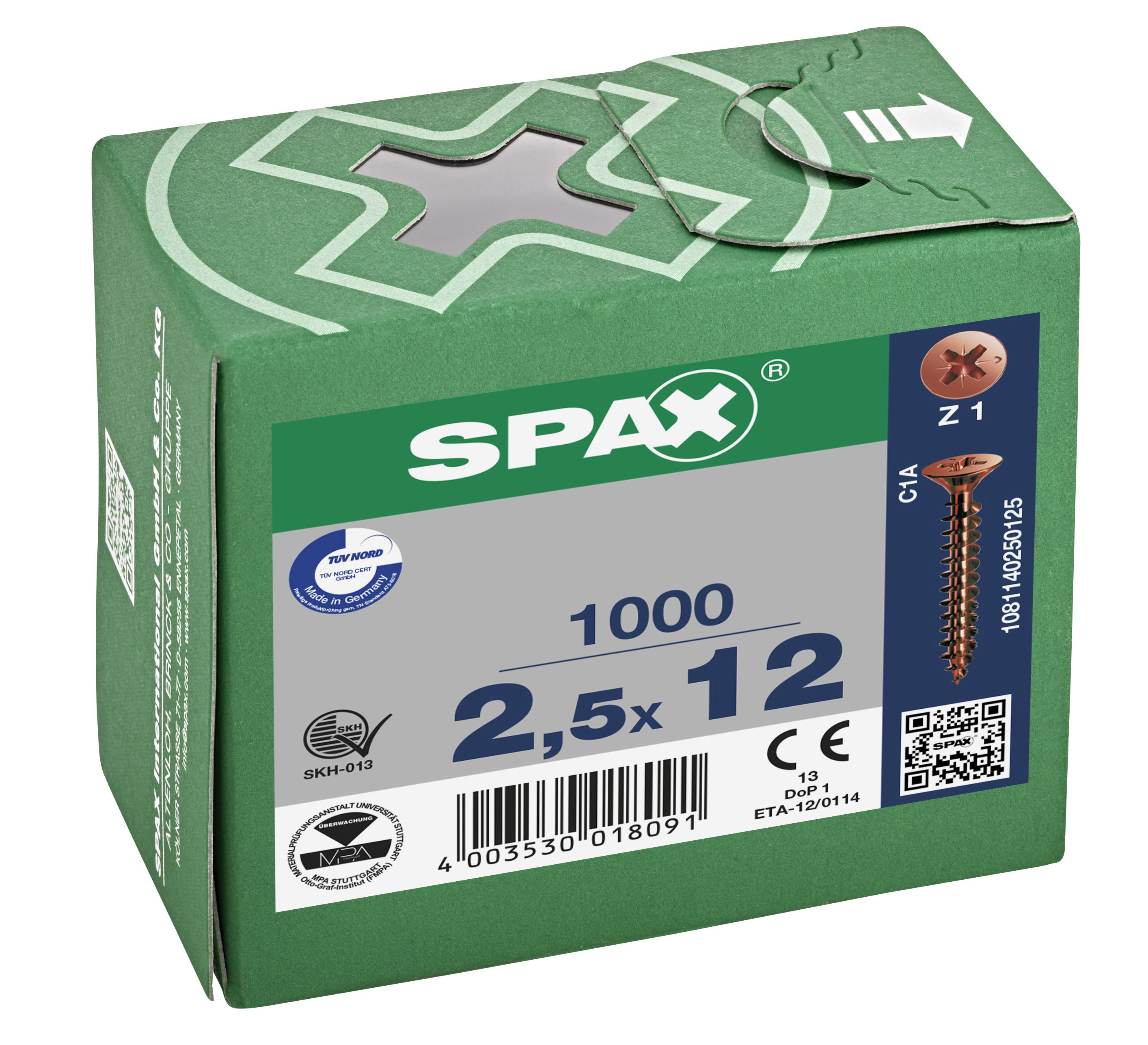 CABEZA PLANA SPAX-S NERVIOS DE FRENADO RANURA EN CRUZ Z1 ROSCA COMPLETA BRONCE 1000 UD.