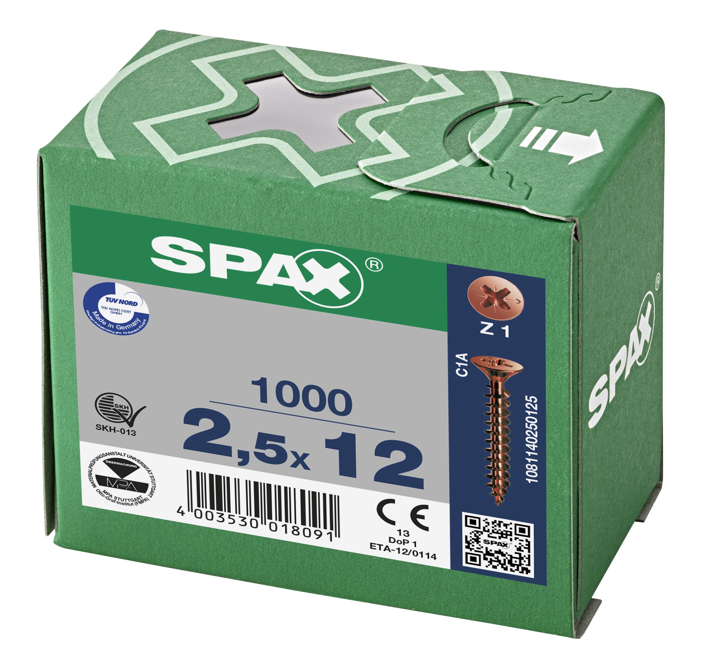 CABEZA PLANA SPAX-S NERVIOS DE FRENADO RANURA EN CRUZ Z1 ROSCA COMPLETA BRONCE 1000 UD.